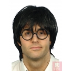 Studenta komplekts - parūka melna, sintētika, brilles melnas bez stikliem