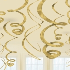 Piekaramās spirālveida folijas dekorācijas, 12 gab, metāliks zelts, 55,8 cm