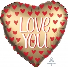 Folija balons "Love You Gold", Satin Luxe sirds formas balons, 43 cm, hēlija apjoms 0.013 kbm