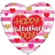 Folijas sirds formas balons "Laimes Valentīna Dienā ", akvareļkrāsu sirdis ar svītrām, rozā, 43 cm
