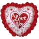 Folijas hēlija sirds formas balons "I Love You"  sarkans, ar kruzuli, izmērs 80 cm