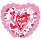 Шар из фольки в форме сердца "I Love You"  розовый, с оборкой, размер 78 х 78 см,  наполняется гелием
