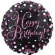 Apaļš folijas balons "Rozā dzirkstošā Dzimšanas Diena" ar hologrāfisku spīdumu, iepakots, 43 cm