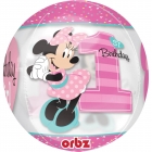 Apaļš, caurspīdīgs balons “1. dzimšanas diena – Pelīte Minnija”, Orbz ®, diametrs 43 cm,