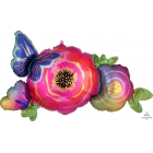 Folijas hēlija balons "Satin Infused Flowers & Butterfly", 93 x 48 cm, piepūšams ar hēliju