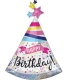 Folijas hēlija balons “Dzimšanas dienas cepurīte”, prizmatiskais, izmērs 68 x 91 cm,