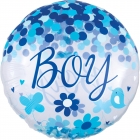 Caurspīdigs hēlija balons bērna piedzimšanai, gaiši zils, ar konfeti, izmērs 73cm
