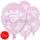 12"/30 cm lateksa baloni, Baby Girl, 15 gab.