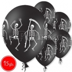 12"/30 cm lateksa baloni, Skeletsi, melna, 15 gab.