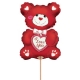 Folijas gaisa balons "Mīļu Tevi lācis, sarkans ar baltu", 30 x 20 cm,  lietojams ar kociņu (nav komplektā)