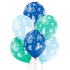 "Mazuītim" 12"/30 cm lateksa baloni  6 gab. Pastelis: 003 Gaisi Zils, 005 Meža Zaļš, 022 Koši Zils. Druka: 1 Krāsa(s) / 5 Puses