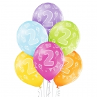 2.Dzimšanas Diena 12"/30 cm lateksa baloni  6 gab. Pastelis: 008 Abolu Zaļš, 117 Koši Dzeltens, 007 Oranžs, 010 Koši Rozā, 009 
