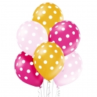 Punktaini baloni - 30 cm. baloni, 6 gab.,  perlamutra krāsas meitenēm – zelta, fuksija, rozā.