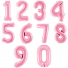Ciparu "0" - "9" formas folija balons gaiši rozā krāsa, izmērs 86cm