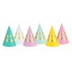 Svētku cepurītes “Happy Birthday”, 11 x 16 cm, 6 krāsās pasteļtoņos, 6 gab.
