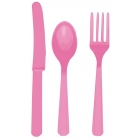 Galda piederumi, koši rozā, 24 gab. 8 naži, 8 karotes, 8 dakšas 17 cm/15 cm/16 cm, plastmasas