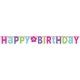 Burtu baneris Happy Birthday, rozā ar puķīti  3.35m x 31.7cm