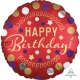 Folijas hēlija balons Happy Birthday Party, sarkans ar zeltu, 43 cm