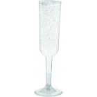 Šampaniešu glāze ar sudraba gliteru., 200 ml, plastmasas, 4 gab