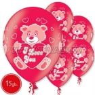 Lateksa baloni ar zimejumu ILY Lācis, Izmērs 12"/30 cm., 15.gab. SKU 1420091 