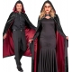 Melns samta apmetnis ar kapuci un sarkanu oderi, 140 cm 