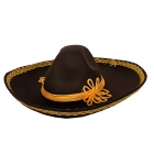 Melna sombrero cepure, ar spilgti zelta apmali.