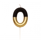 Ciparu svece "0" melna un zelta 10.5 cm