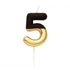 Ciparu svece "5" melna un zelta 10.5 cm