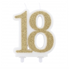 Spīdīga ciparu svece “18”,  zelta