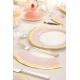 8 papīra šķīvji 23 cm rozā, baltā, vaniļas krāsās ar zelta apdari. 