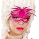 Rozā “Baronese” acu maska ar akmentiņu, pērlītēm, fliteru apmali un spalvām 