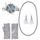 20. gadu “Flapper” aksesuāru komplekts (lente, auskari, krelles, cimdi)