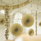Комплект подвесных декораций золотого цвета, 18 предметов из бумаги тишью или фольги