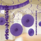Piekaramo dekorāciju komplekts violetā krāsā, 18 priekšmeti no zīdpapīra un folijas
