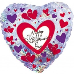 Sirds formas folijas balons Valentina Dienai - Sarkanas un Violetas Sirsniņas, ar ipašu spīdumu, izmērs 18"/45cm