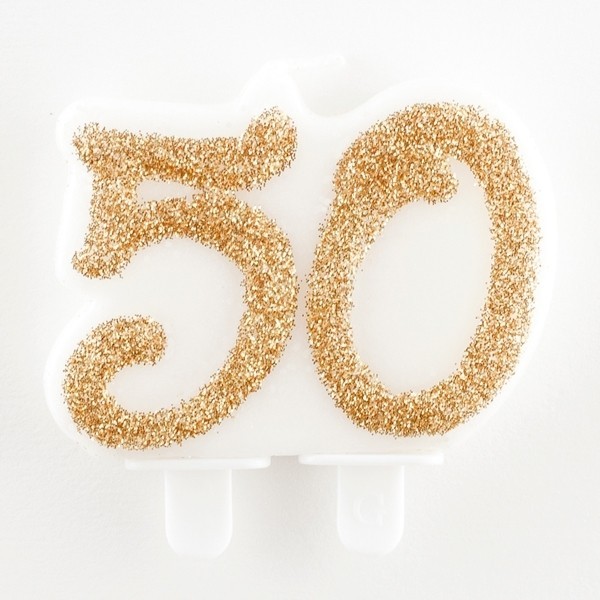 Skaitlis "50"  svece tortei, zelta,  7 cm