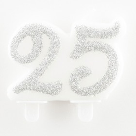 Цифра "25" свеча  для торта, серебро, 7 см﻿