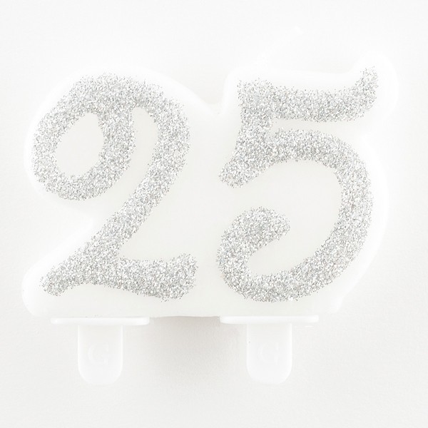 Цифра "25" свеча  для торта, серебро, 7 см﻿
