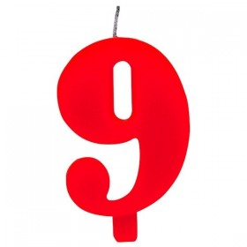 Свечка для торта  "9" красная, с легким искрящимся эффектом,  9.5 см.