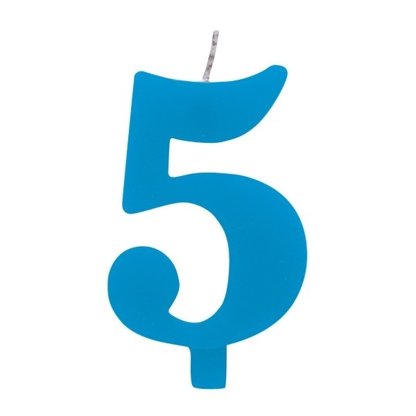 Цифра "5" - сверкающая свеча для торта,  туркиз, 9.5 см