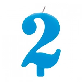 Цифра "2" - сверкающая свеча для торта,  туркиз, 9.5 см