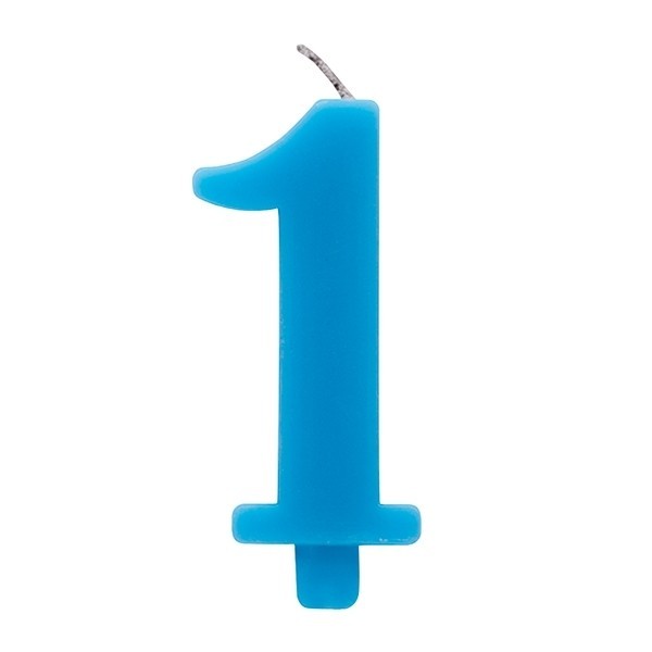 Цифра "1" - сверкающая свеча для торта,  туркиз, 9.5 см