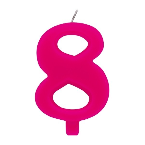Цифра "8" - сверкающая свеча для торта,  фуксия, 9.5 см