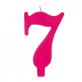 Цифра "7" - сверкающая свеча для торта,  фуксия, 9.5 см