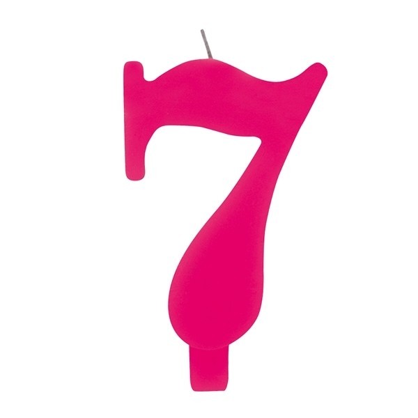 Цифра "7" - сверкающая свеча для торта,  фуксия, 9.5 см