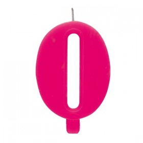 Цифра "0" - сверкающая свеча для торта,  фуксия, 9.5 см