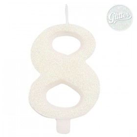 Цифра "8" - свеча для торта,  белая с блеском, 9.5 см