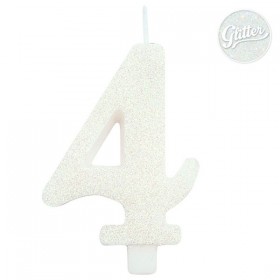 Цифра "4" - свеча для торта,  белая с блеском, 9.5 см