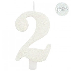 Цифра "2" - свеча для торта,  белая с блеском, 9.5 см