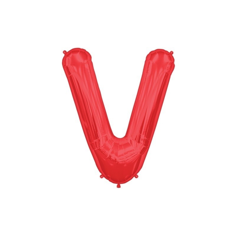 Burtu balons sarkanās krāsā  "V",  87cm, folijas figūra paredzēta piepūšanai ar hēliju